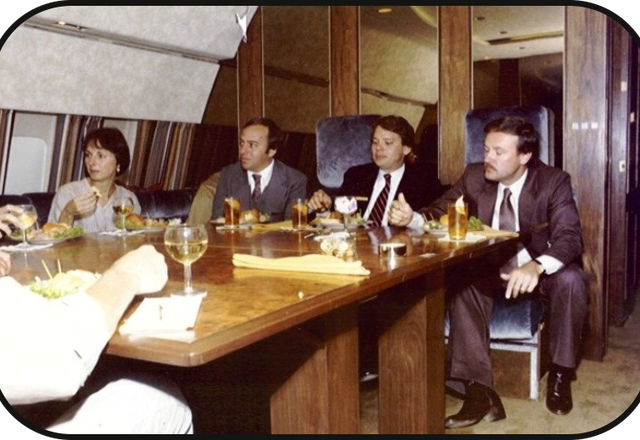 A working dinner aboard a corporate cabin